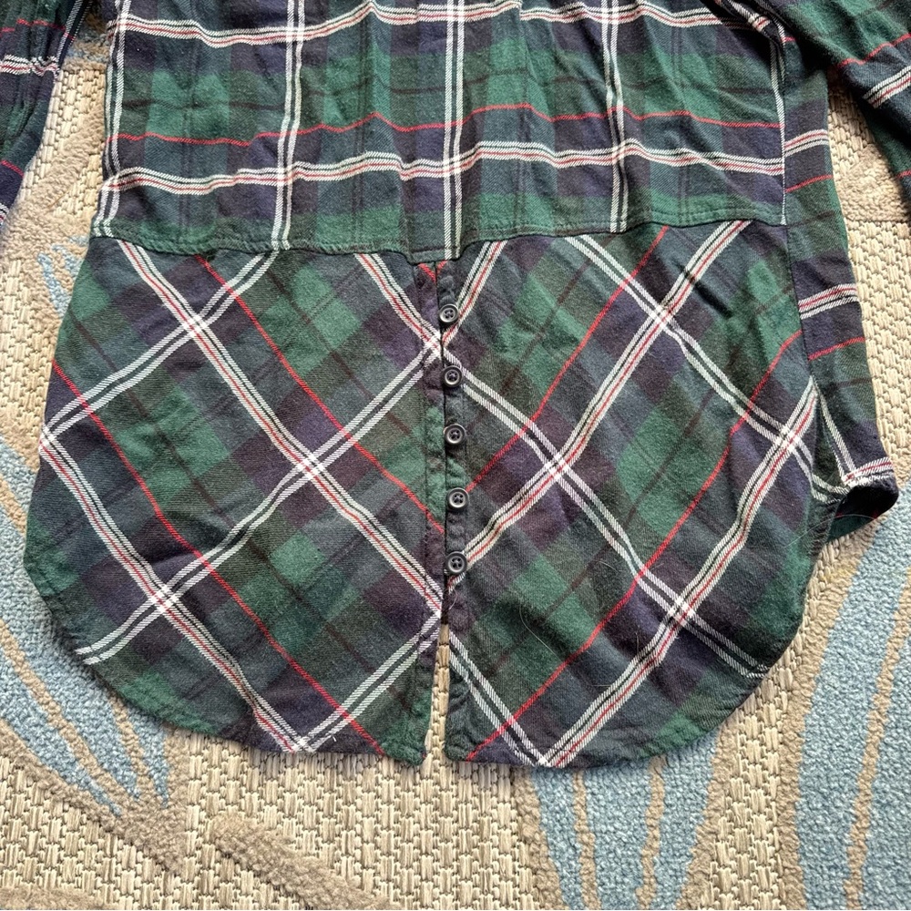 Beachlunchlounge collection Women’s Green/Red/Navy Plaid Button‎ Down Shirt XS - Picture 6 of 7